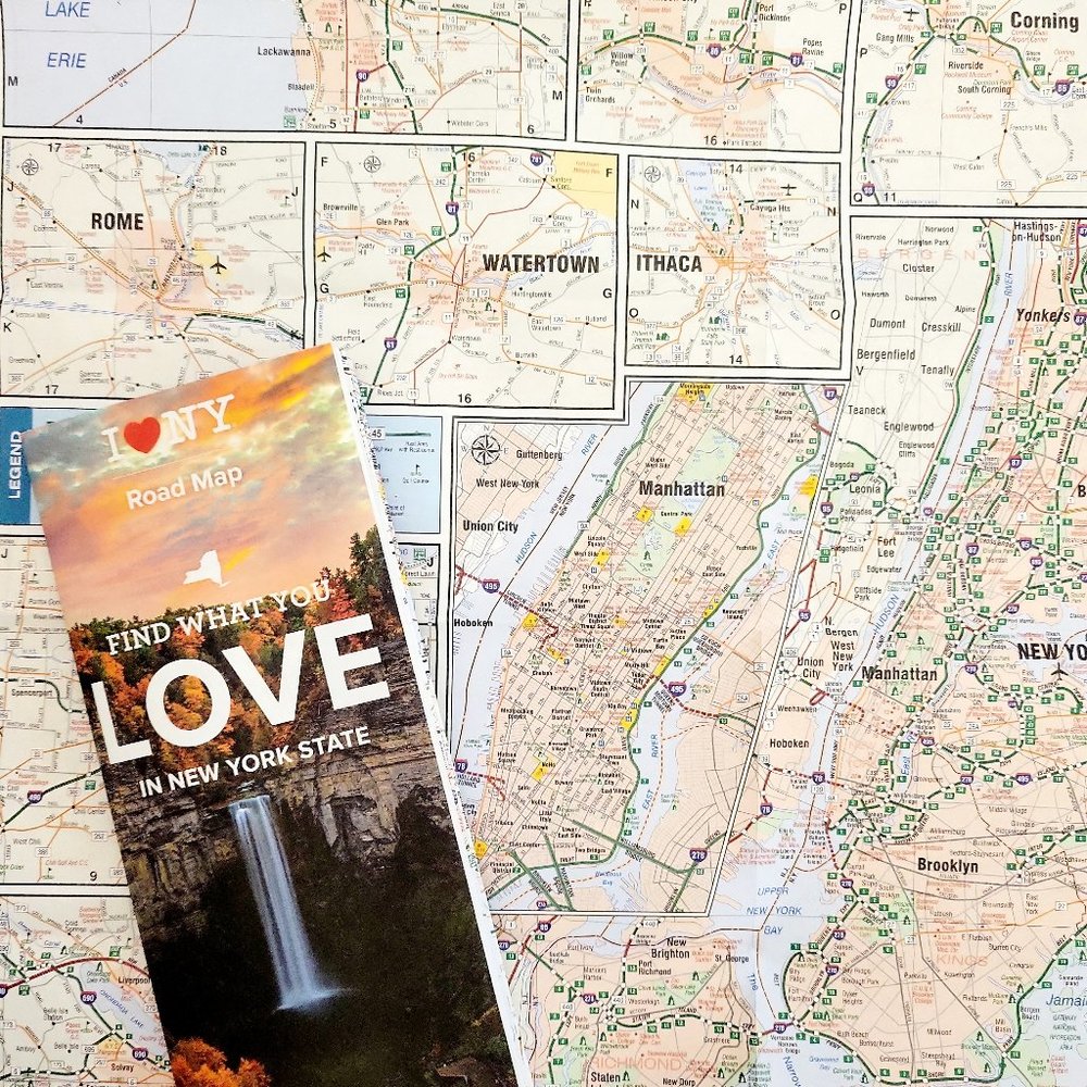I Love New York State Complete Full Road Map Highways, Routes, Roads 26"x36''